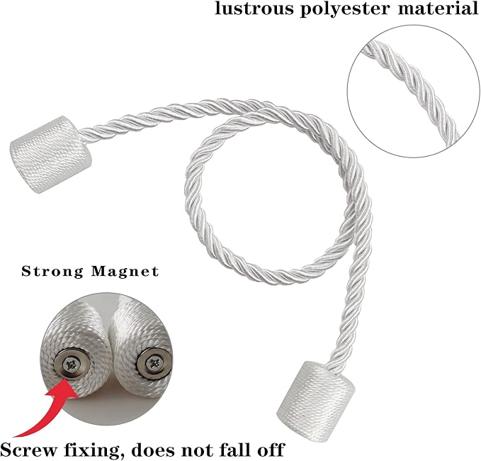 2 Pack White Strong Magnetic Curtain Tiebacks Outdoor Elegant Decorative Tie - Image 2