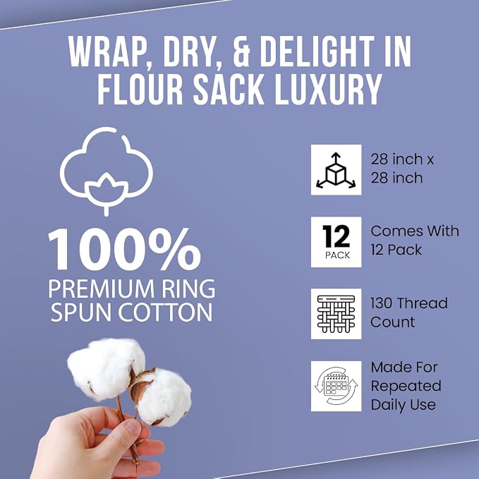 Flour Sack Towels | Tea Towel for Crafts| Kitchen Dish Cotton Blank Towel for - Image 6