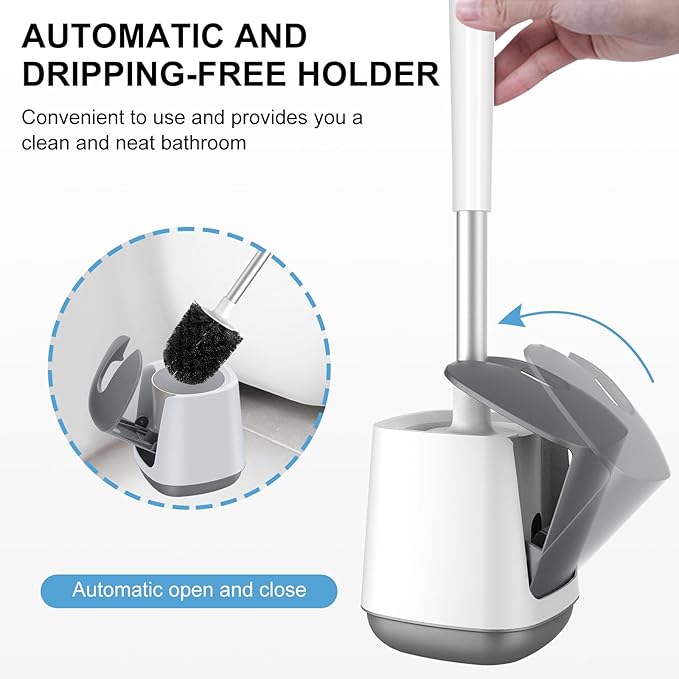 SetSail Toilet Brush and Holder, Self Closing Lid Toilet Bowl Brushes Holder - Image 4