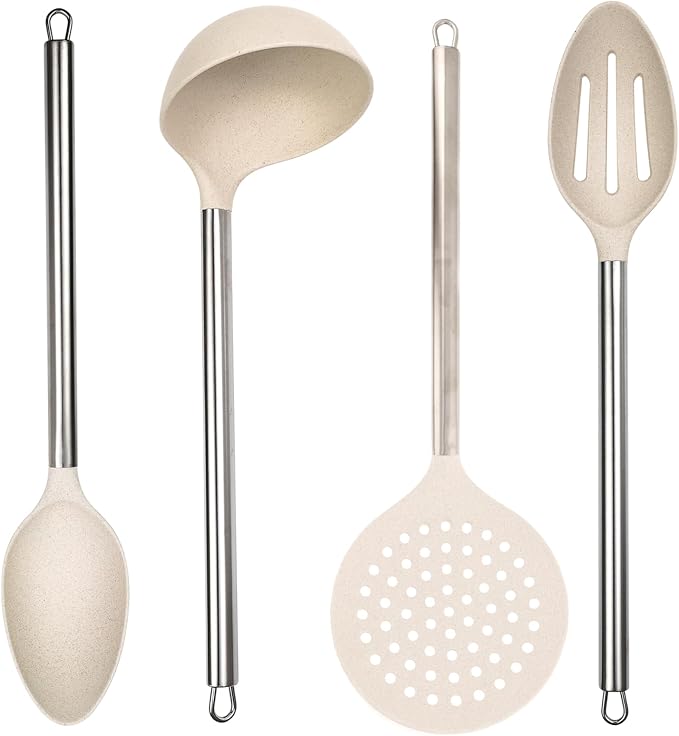 Beille 4pc Cream Wheat Straw Cooking Spoons Kitchen Utensils Set Household by BEILLE