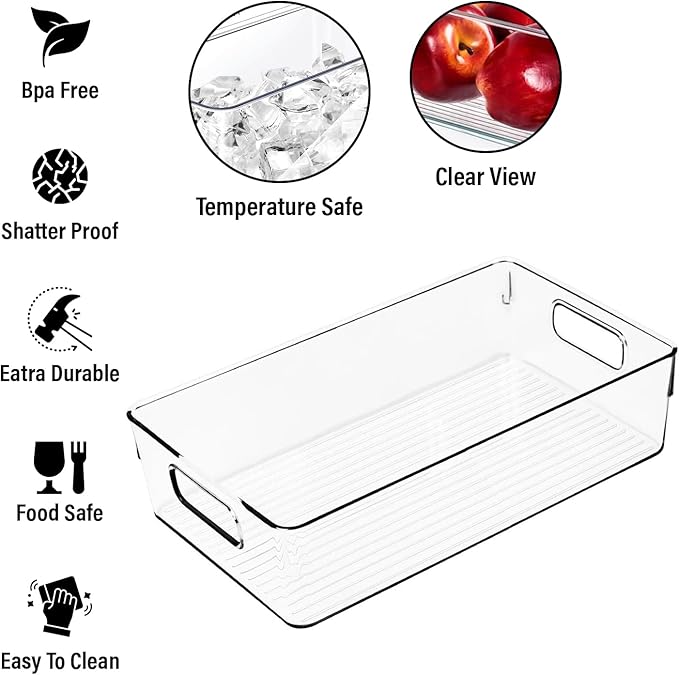 Clear Plastic Storage Bins, Large Fridge Organizer Plastic Bins, Pantry - Image 2