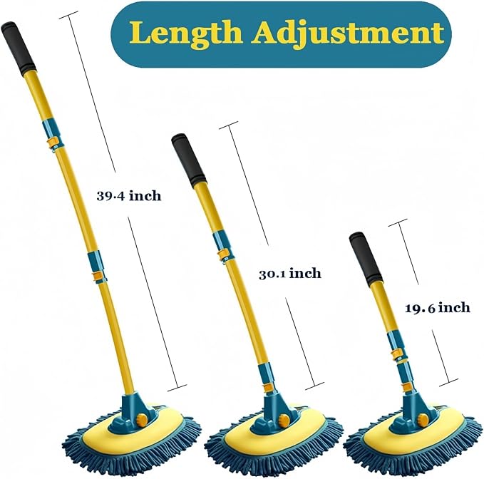 Car Wash Brush with Long Handle, Car Wash Mop Mitt with 2 Replacement Head - Image 4