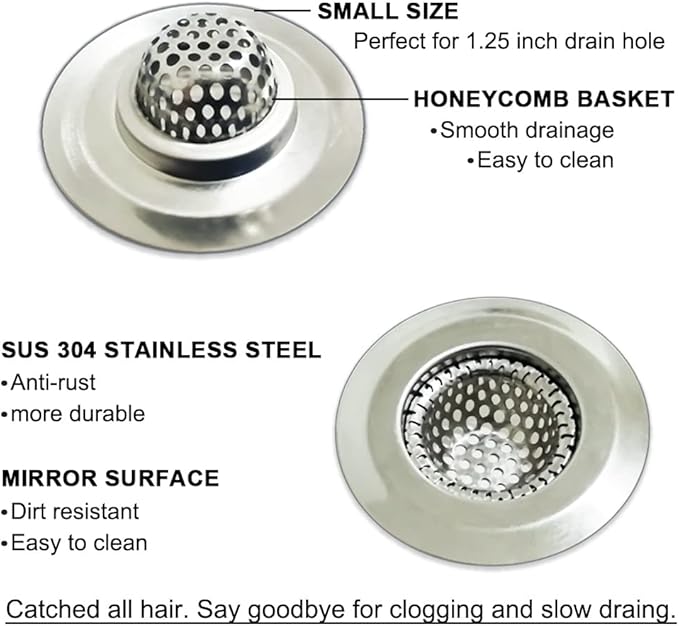 1.25" Small Drain Strainer, Sink Drain Hair Catcher, Bathroom Sink Strainer - Image 3