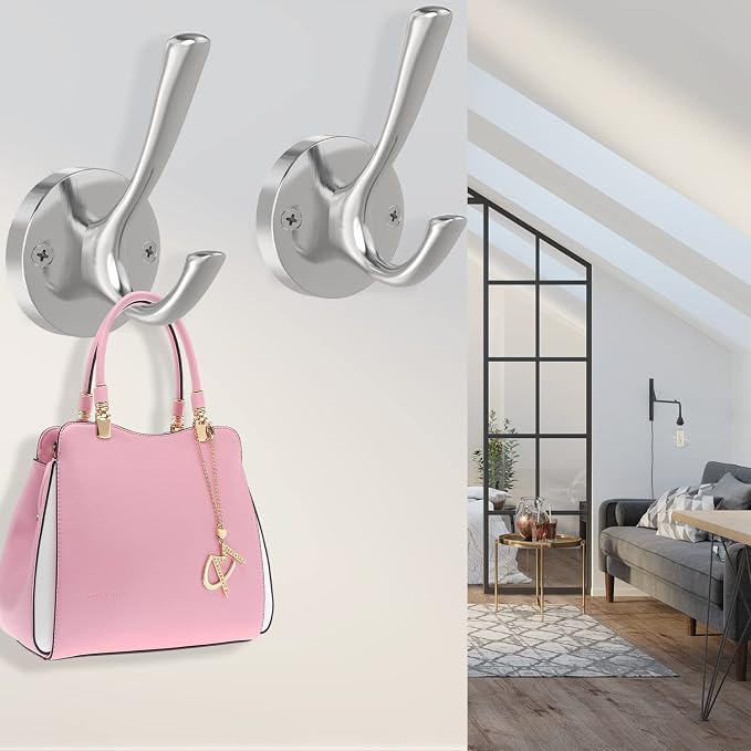 Brushed Nickel Wall Hooks, 6 Pack Coat Robe Hook Heavy Duty Metal Double Bath - Image 6