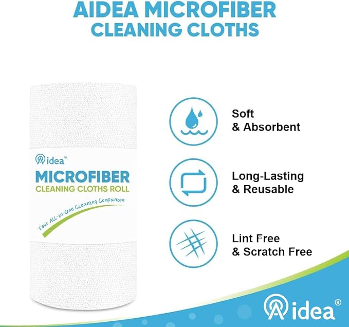 AIDEA Microfiber Cleaning Cloth Roll, Shop Towels 165 Sheets, Tear Away - Image 3