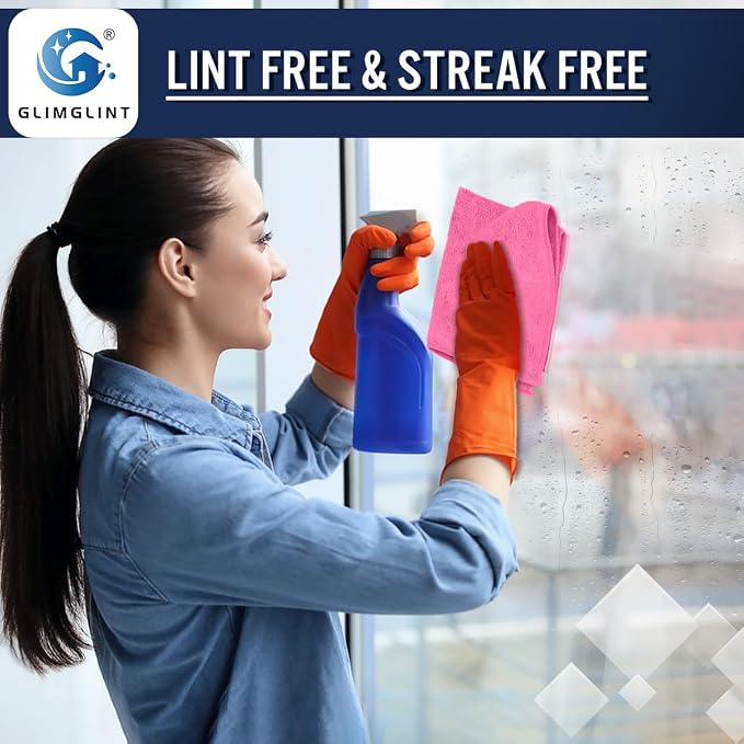 GLIMGLINT Pink Microfiber Cleaning Cloth, 12 Pack Cleaning Towels - Image 5