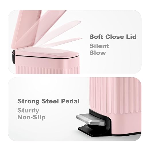 TrashAid Pink Bathroom Trash Can, 1.6 Gallon Stainless Steel Small Garbage Can - Image 4