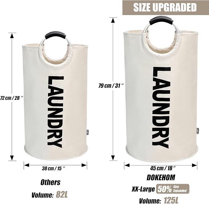 DOKEHOM 125L X-Large Laundry Basket, Collapsible Laundry Bag, Freestanding Tall - Image 3