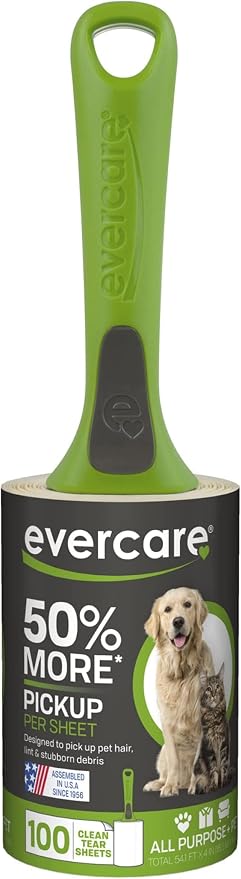 Evercare All Purpose Pet Hair Lint Roller, 100 Sheets – Reusable Sticky Roller by Evercare
