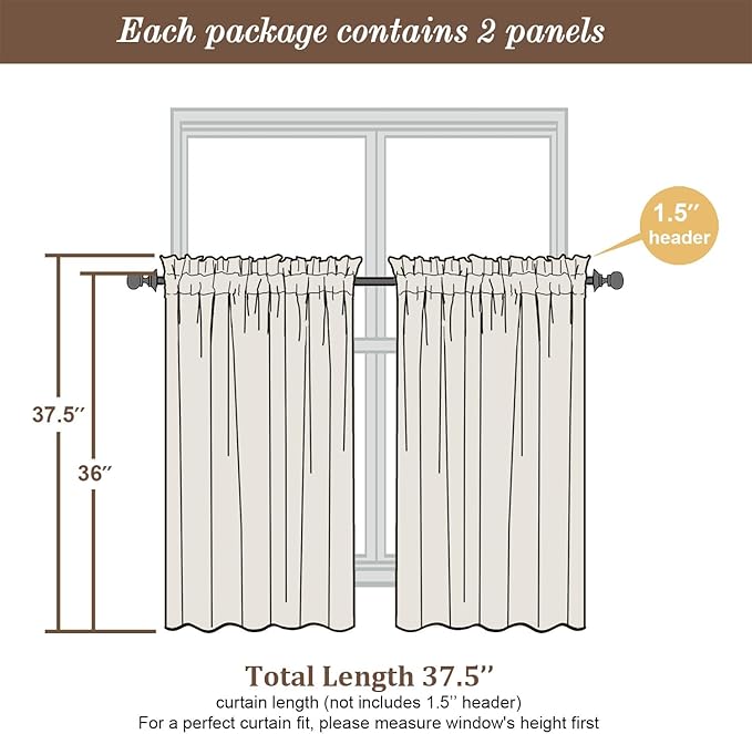 Chyhomenyc Cream Sheer Curtains 36 inch Length 2 Panels Set, Light Filtering - Image 3