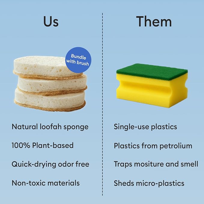 Vove Cleaning Duo, Bamboo Dish Brush Set and Natural Dish Sponges, - Image 6