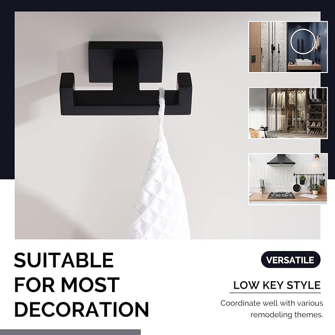 Angle Simple Double Towel Hook Matte Black, Stainless Steel Bathroom Towel - Image 7