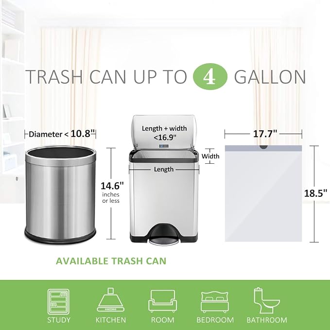 4 Gallon 320 Counts Strong Drawstring Trash Bags Garbage Bags by Teivio - Image 2