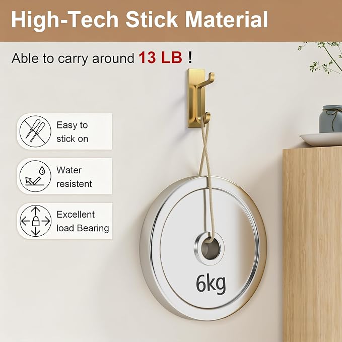 pickpiff Wall Hooks for Coat and Towel: 13LB Adhesive Door Hanger Stick on - Image 2