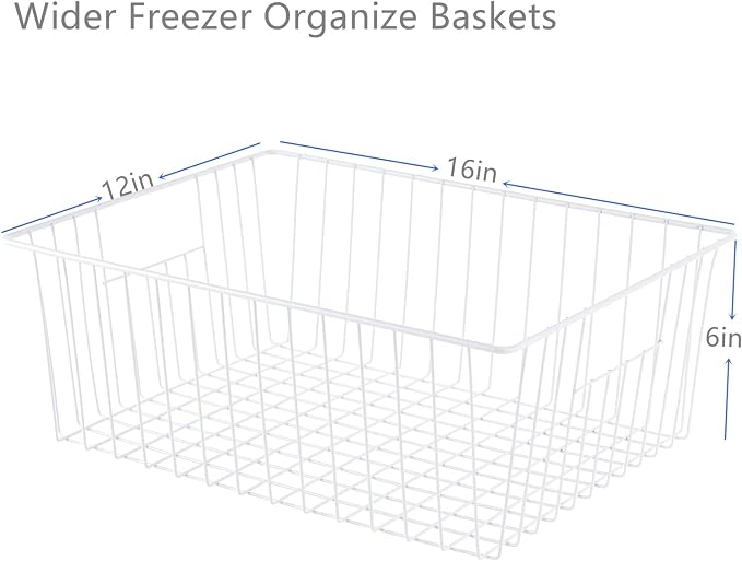 16" L x 12" W Wider Freezer Storage Organizer Baskets Container, Metal Wire - Image 7