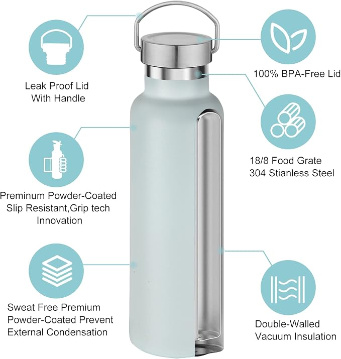 Neihepal 20 oz Insulated Water Bottles Bulk 8 Pack, Stainless Steel Double Wall - Image 3