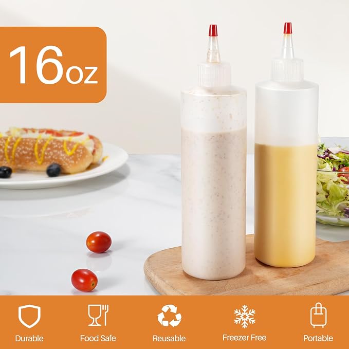 Squeeze Bottles, 16oz Plastic Condiment Squeeze Bottles - Image 2