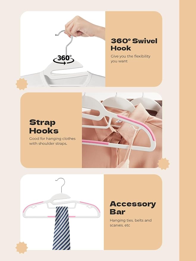 HOUSE DAY Pink Plastic Hangers 50 Pack, Slim Space Saving, Non Slip Hangers - Image 7
