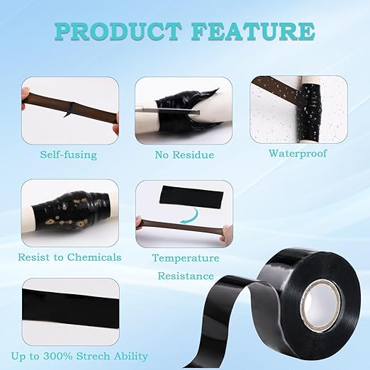 Self Fusing Silicone Tape 1 in x 16.4' Black Waterproof Rubber Leak Proof - Image 3