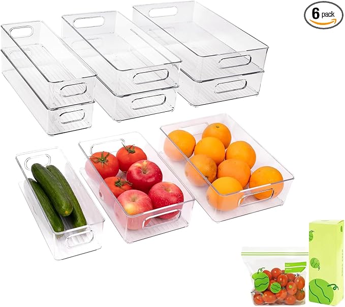 6 Pack Refrigerator Organizer Bins, 3 Sizes Clear Pantry Storage by ZHOHO+TANT
