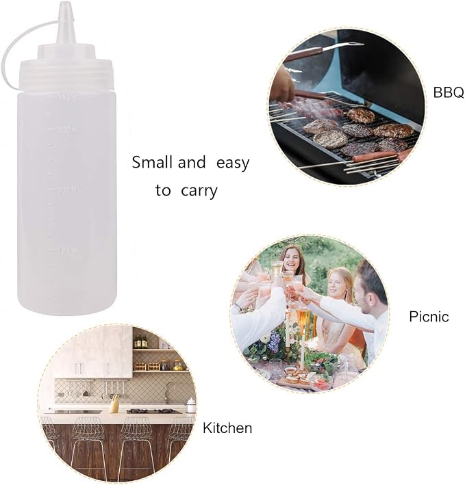 Squeeze Bottles for Sauces 2 Pack, Ketchup Bottle 12 Ounce Plastic Dressing - Image 7