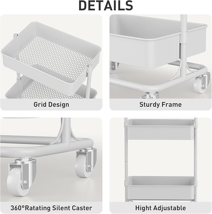 3-Tier Modern Metal Rolling Utility Cart - Image 6