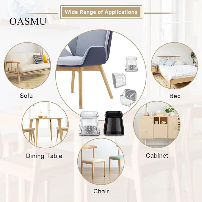 32 Pcs Chair Leg Protectors for Hardwood Floors, OASMU Silicone Felt Furniture - Image 4