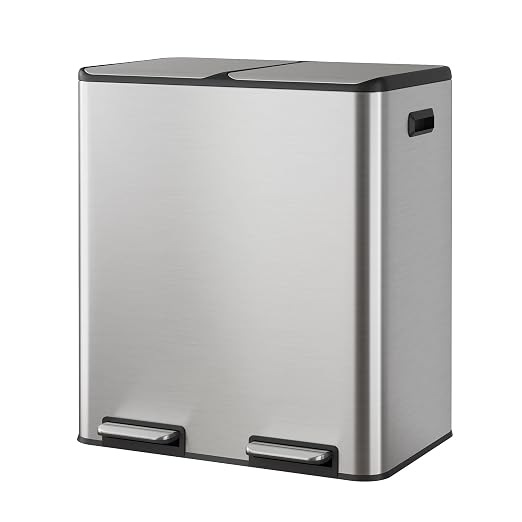 WLIVE 2 x 8 Gallon / 2 x 30 Liter Dual Trash Can, Stainless Steel Double by WLIVE