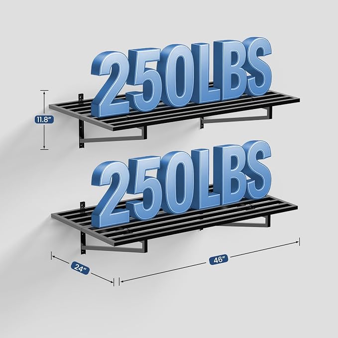 2-Pack Garage Wall Shelves, 500 lbs Capacity, Steel Garage Organization Shelving - Image 3