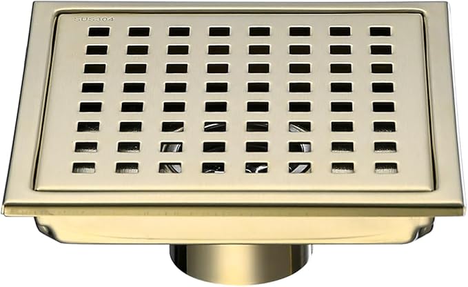 RANDOM Brushed Gold Shower Drain Square 6 Inch Shower Floor Drain by RANDOM