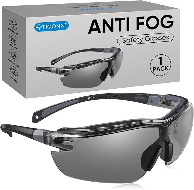 TICONN Anti-Fog Safety Glasses for Men and Women, ANSI Z87.1 Scratch Proof Eye by TICONN