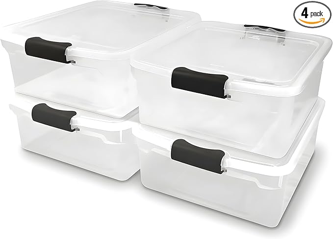 HOMZ 4-Pack Latching Lid, 15.5 Quart, and Office by Homz