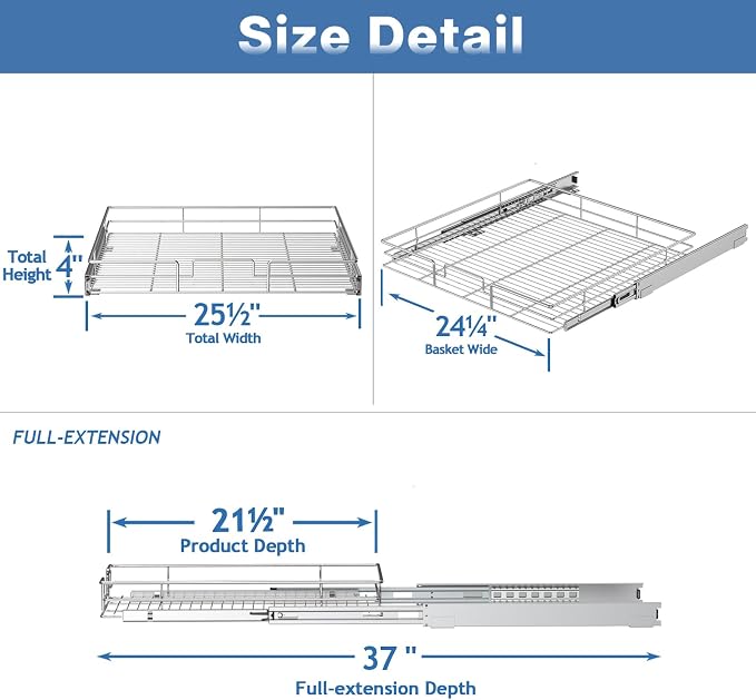 Pull Out Cabinet Organizer 25½" W x 21½" D, Heavy Duty Cabinet Pull Out Shelves - Image 3