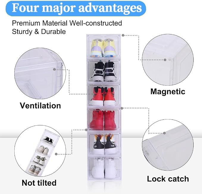 8 Pack Shoe Boxes Clear Plastic Stackable, Drop Front Shoe Storage Organizer - Image 3
