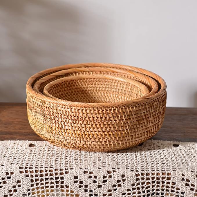 Rattan Bread Basket, Hand Woven Fruit Basket, Wicker Serving Basket Bowl - Image 8