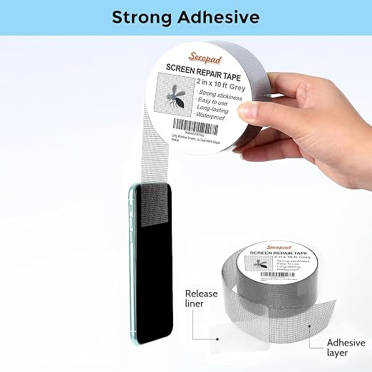 Grey Window Screen Repair Tape, 2IN X 10FT Screen Repair Kit - Image 2