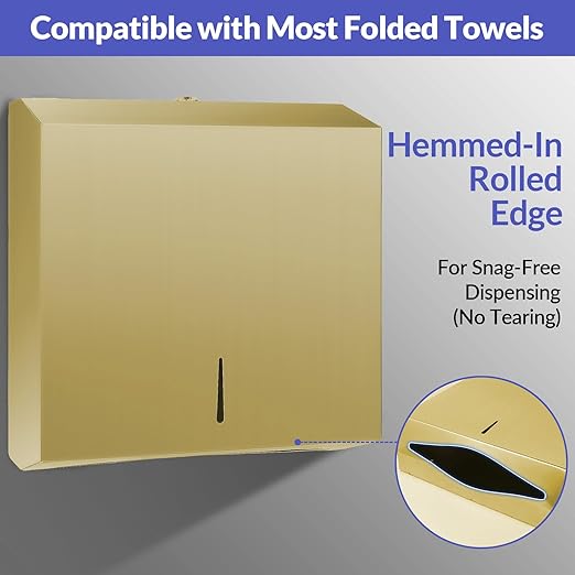 Paper Towel Dispenser Wall Mount, Brushed Gold Stainless Steel Commercial Paper - Image 4