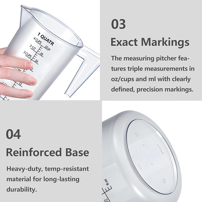 Food-Grade Plastic Measuring Pitcher – 64 Ounce & 8 Cups Measuring Cups - Image 6