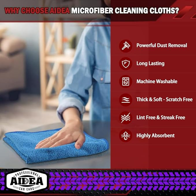 AIDEA Microfiber Cleaning Cloth 10PK, Micro Fiber Cloth - Image 3