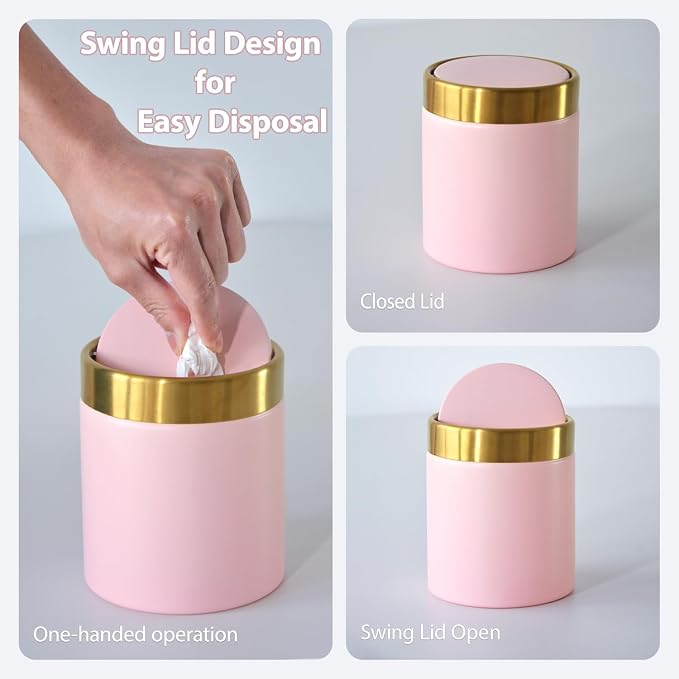 Mini Trash Can with Lid, Metal Small Tiny Mini Trash Bin Can, Mini Countertop - Image 3