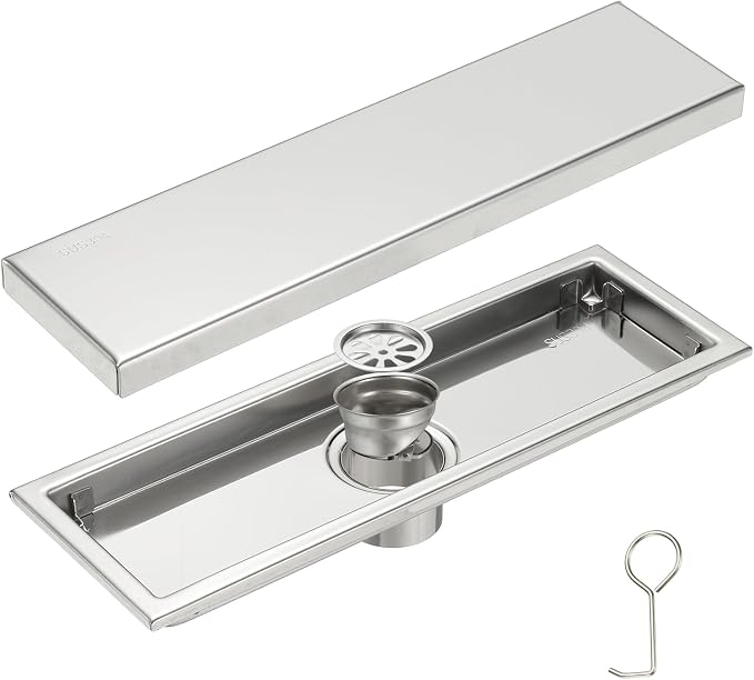 uxcell Rectangular Shower Drain, Brushed 304 Stainless Steel Odor-Proof Floor by uxcell