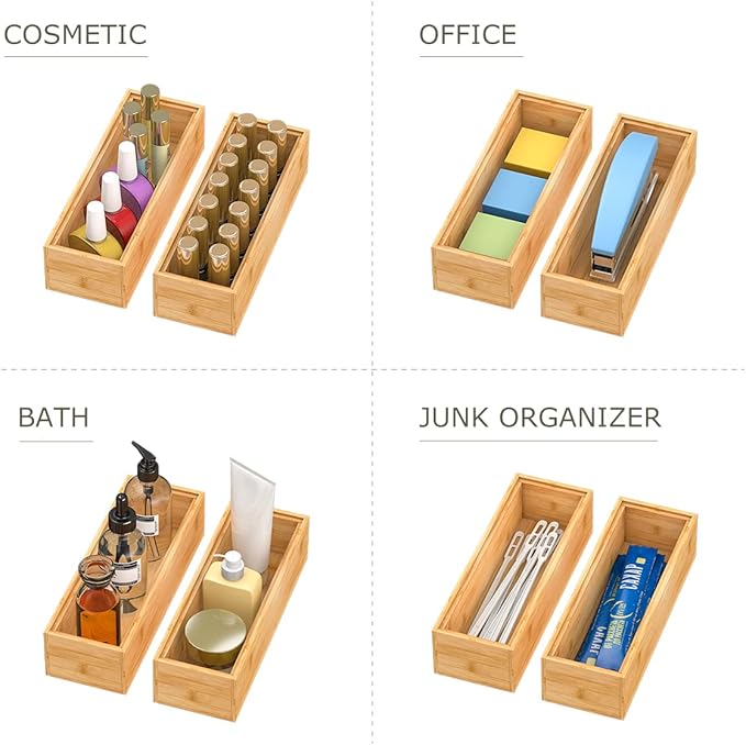 Bamboo Kitchen Drawer Organizer, Stackable Silverware Tray Utensil Organizer - Image 6