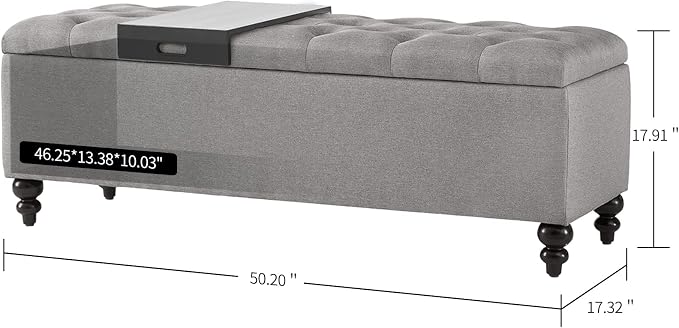 Storage Ottoman 50.2 Inches Upholstered Fabric Storage Ottoman Bench，Button - Image 2