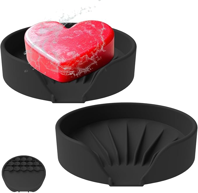 Self Draining Soap Dish, Silicone Suction Cup Soap Holder Tray Savers Container by UltraKeno