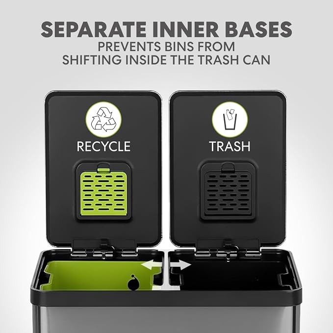 SIMPLI-MAGIC 16 Gallon Elegant Black Step Trash Can – Dual Compartment Kitchen - Image 4