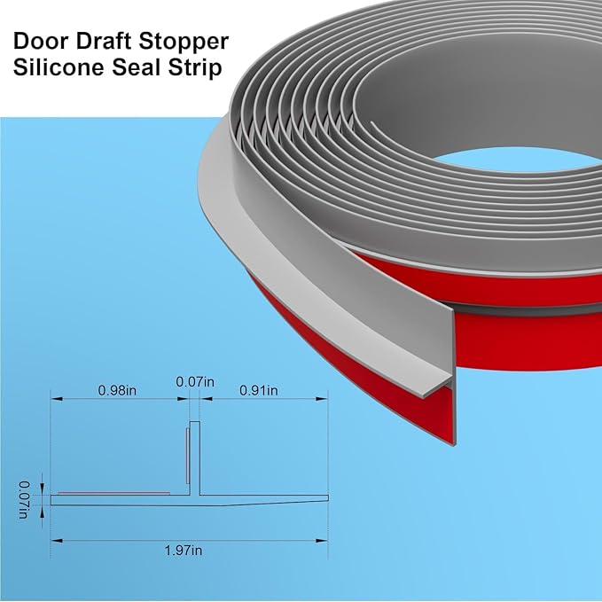 T-Shaped Door Draft Stopper, 1.97 in x 20 Ft Silicone Seal Strip - Image 3