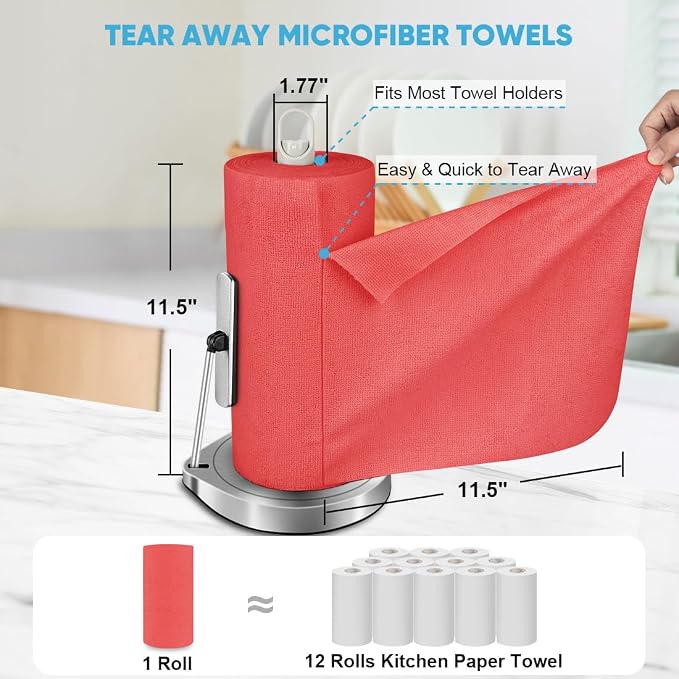 AIDEA Microfiber Cleaning Cloth Roll, 75PK Red, Reusable Paper Towels Tear Away - Image 2