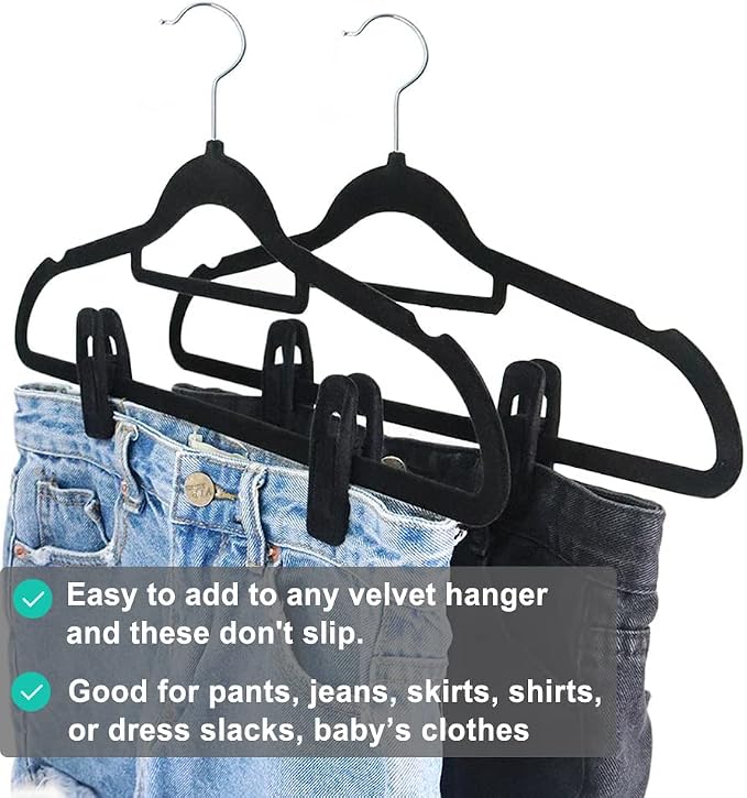 Black Velvet Hangers Clips 20 PCS, Non-Slip Velvet Clips - Image 5