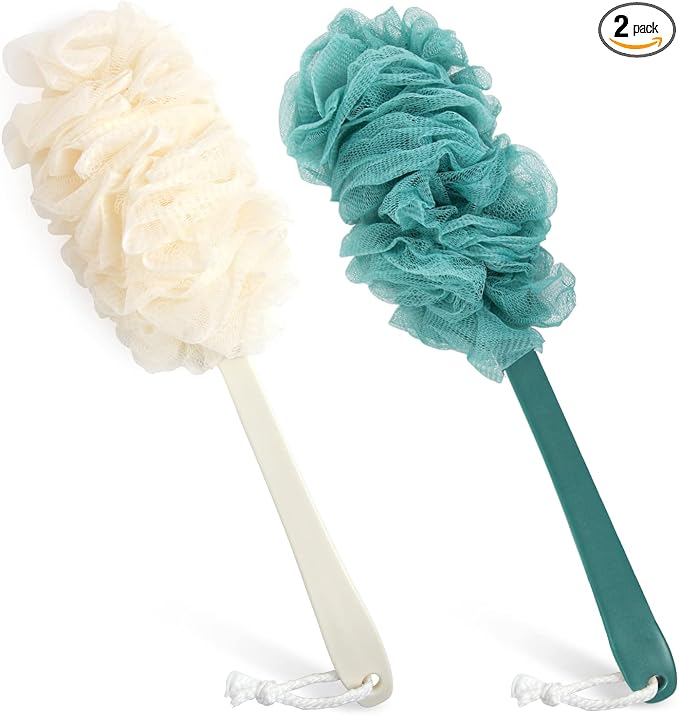 2Pack Back Scrubber for Shower，PIPUHA Loofah Sponge Shower Brush Using Body by PIPUHA
