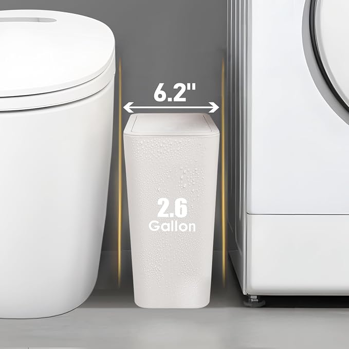 TIPGO Bathroom Trash Can with Lid, 10 Liter/ 2.6 Gallon Slim Garbage Can - Image 2